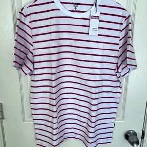 Women's Oversized Red Striped Short Sleeve Tee